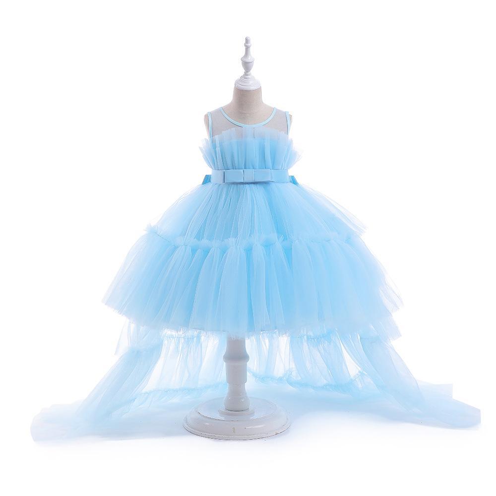 Girl's princess dress red cake skirt trailing dress host piano performance dress catwalk dress children