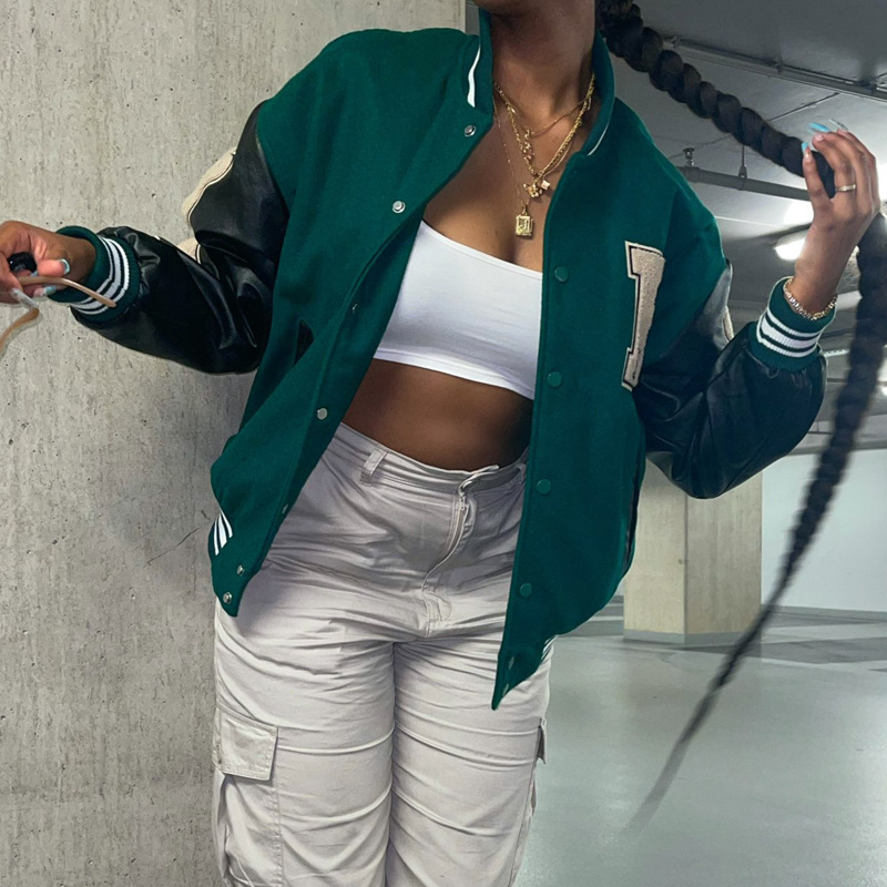 Picture of Varsity Baseball Bomber Jacket Women Hip Hop Harajuku Bone