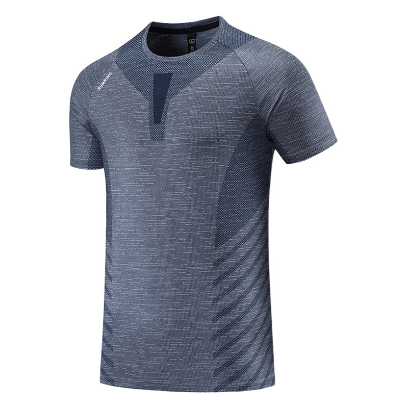 Cross-border Printed Sweat-absorbent Quick-drying T-shirt Men's Summer New Round Neck Elastic Breathable Short-sleeved Sports Outdoor Training Clothing