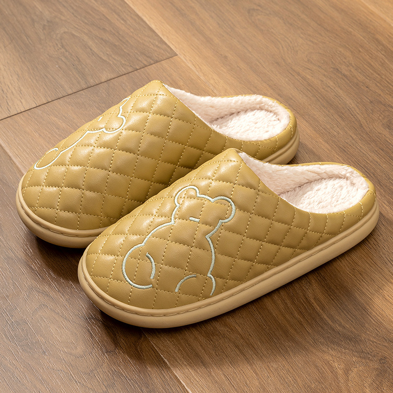 Picture of Lidani cotton slippers men's autumn and winter indoor home new household warm PU leather waterproof couple slippers women