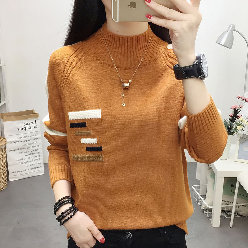 Picture of Women's Velvet Thickeneded Sweater Autumn and Winter 2024 New Half Turtleneck Popular Loose Western Style Top Knitted Bottoming Shirt