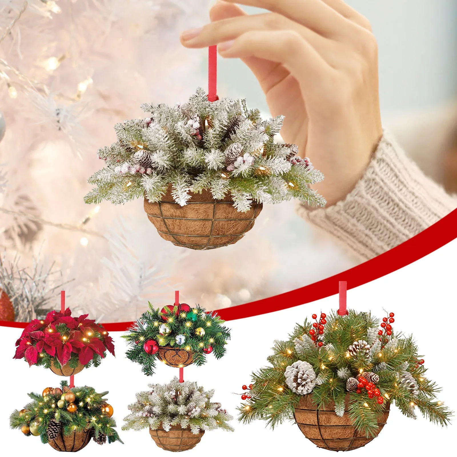 Cross-border new flower basket hanging basket creative pendant acrylic flat home Christmas tree decoration pendant