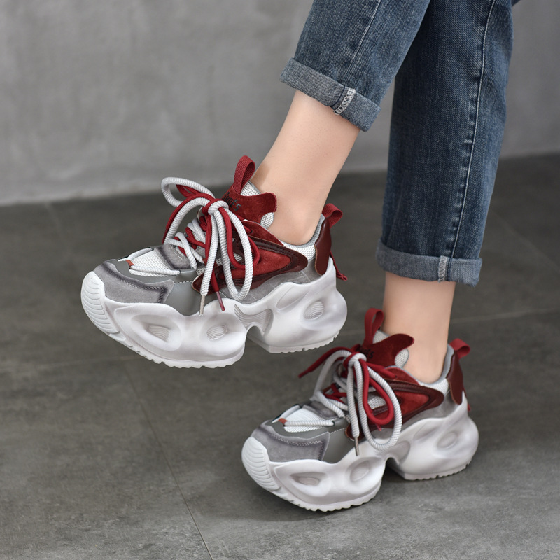 Vintage Color-block Leather Torre Shoes Women's Thick-soled Lightweight Casual Shoes 2025 Spring New Low-top Women's Shoes Trendy Single-layer Shoes