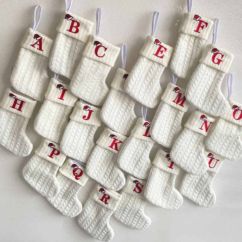 2025 Spot Export Exquisite Christmas Socks Woolen Knitted Christmas Socks Letter Socks Christmas Pendant Gift Bag Wholesale