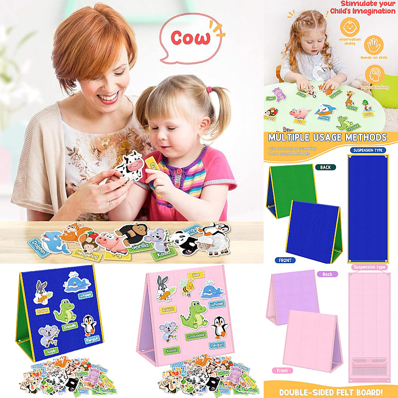 Foldable felt board for preschool children early learning story, double-sided felt story board