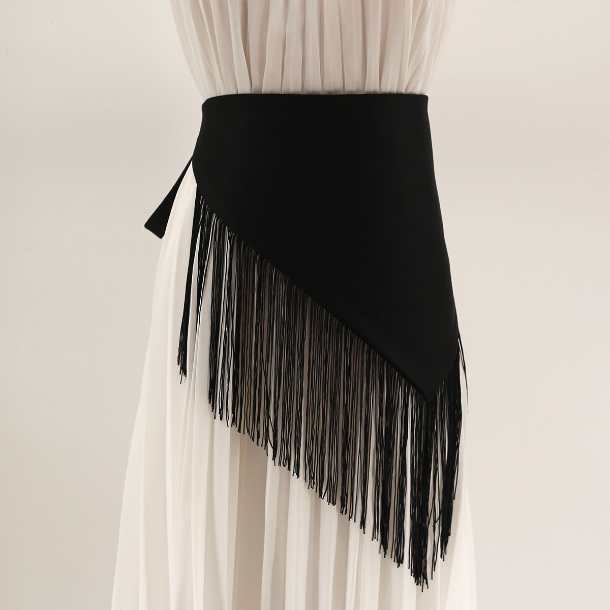 Dress Girdle Women's Black Wide Belt High-end Decoration with Skirt Shirt Outer Wear Triangle Scarf Tassel Girdle