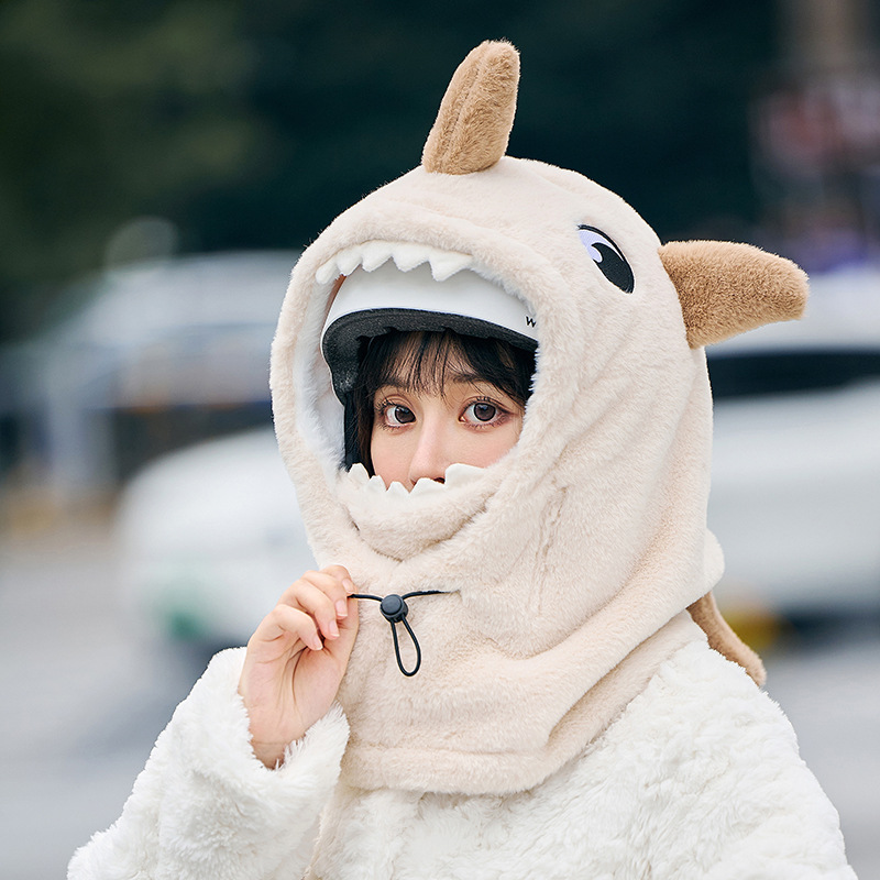 Picture of Tiktok shark hat mask integrated ear protection autumn and winter cycling warm pullover ski hat large capacity helmet hat tide