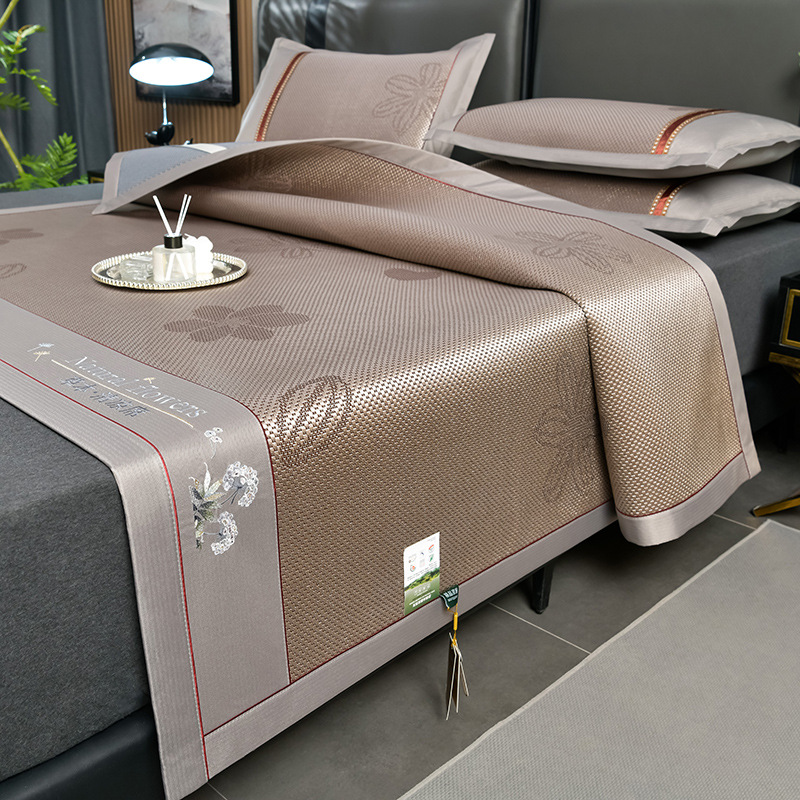 New Class A Jacquard Ice Rattan Mat Three-Piece Set Summer Ice Silk Mat Air-Conditioned Mat Cool Thick Rattan Mat Wholesale