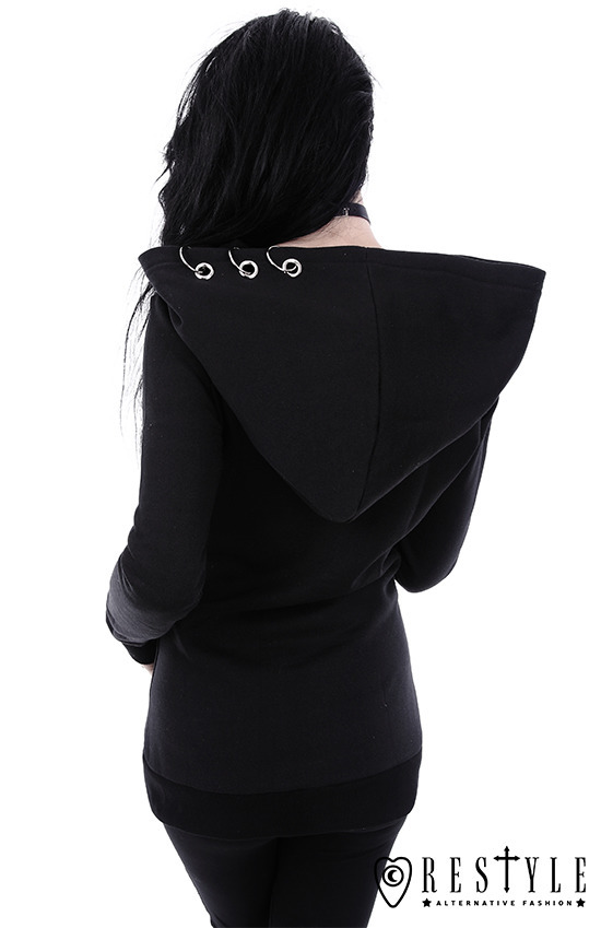 Picture of European and American Black Kepeng Long Sleeve Loose Hooded Iron Ring Sweat