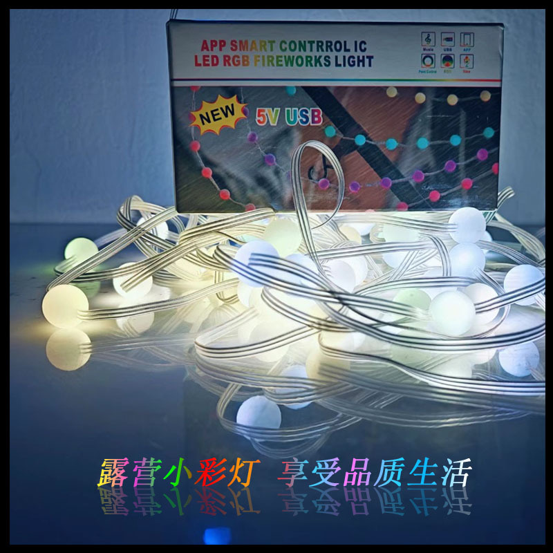 Led String Light Round Ball Leather Cord Light Colorful 5V Bluetooth Point Control 15.7m Colorful Outdoor Christmas Courtyard Decoration Ball Chain