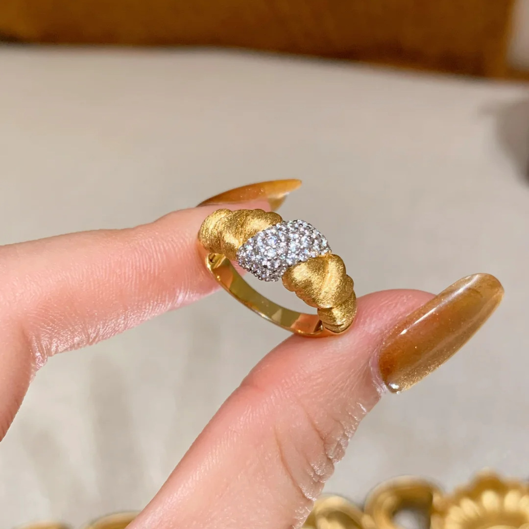 French Vintage Wire-drawing Noodles Bag Ring Light Luxury All-match Niche Design Puff Flaw Stick Love Wire-drawing Diamond Women's Ring