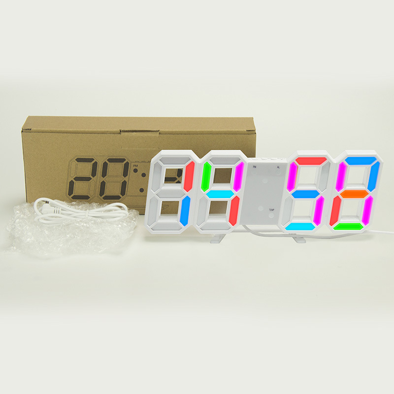 Picture of Amazon colorful 3D digital electronic creative wall-mounted alarm clock LED luminous clock Nordic clock