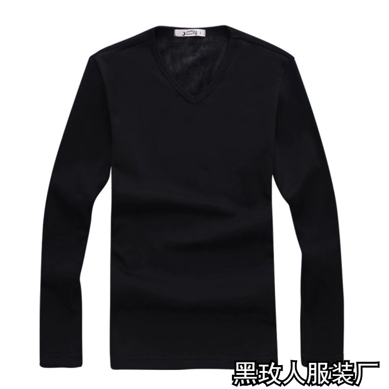 Autumn and winter men's fleece thickened long-sleeved T-shirts solid color casual base shirts Korean slim crew neck warm tops