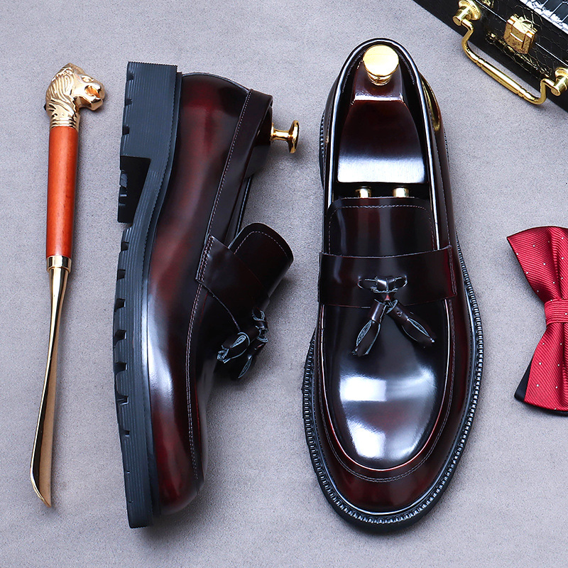 Picture of [Big Sale] Men's Shoes Business Shoes Cow Lining Thick Sole Painted Tassel Heightening Formal Shoes Genuine Leather Easiest for Match Large Toe Shoes
