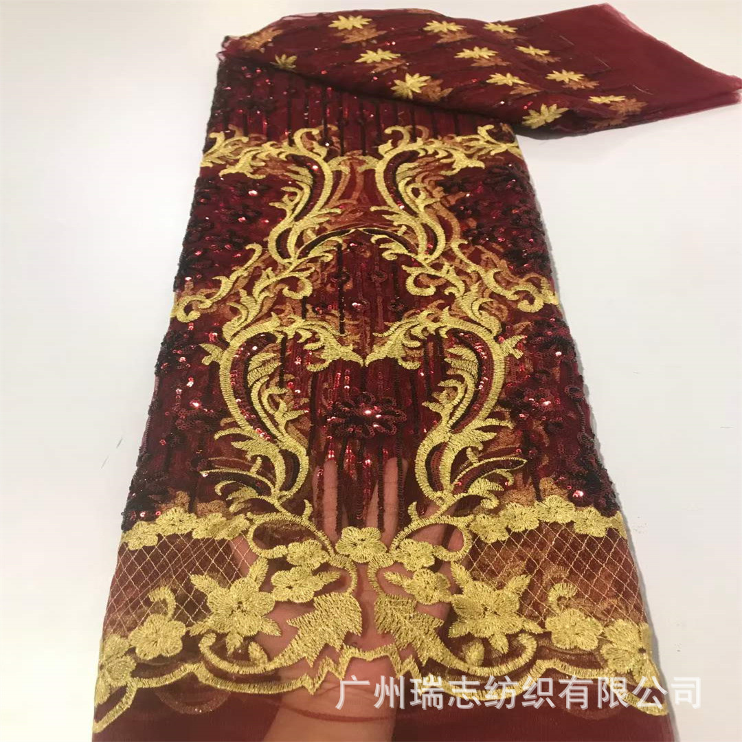 Picture of European and American Composite Sequin Embroidered Lace Fabric Wedding Dress Hanfu African Lace Embroidered Cloth sequins Lace