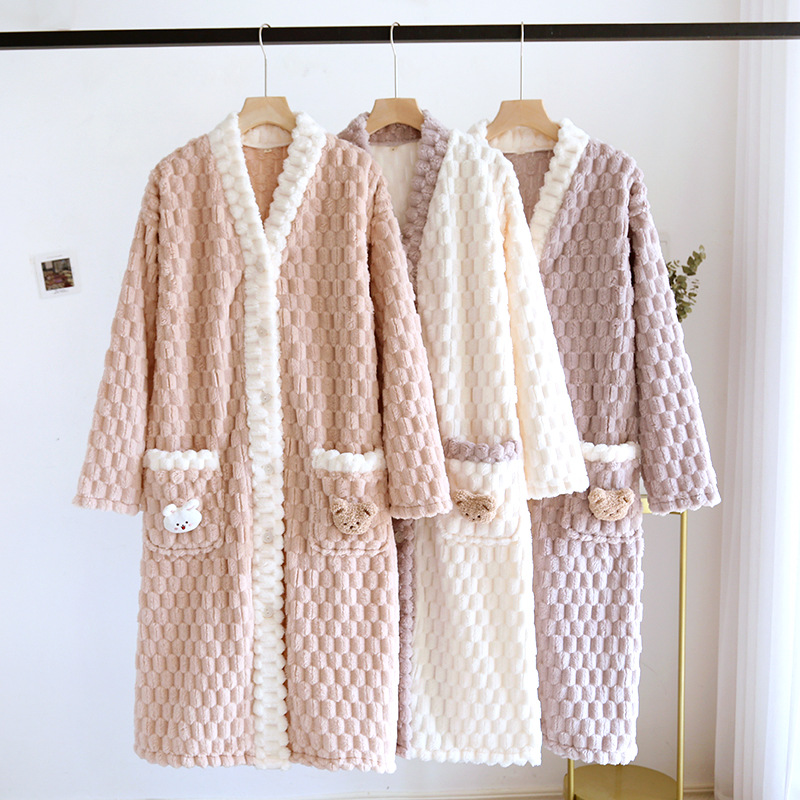 Flannel nightdress women's autumn and winter long-sleeved coral fleece winter women's 2023 New loose warm home wear