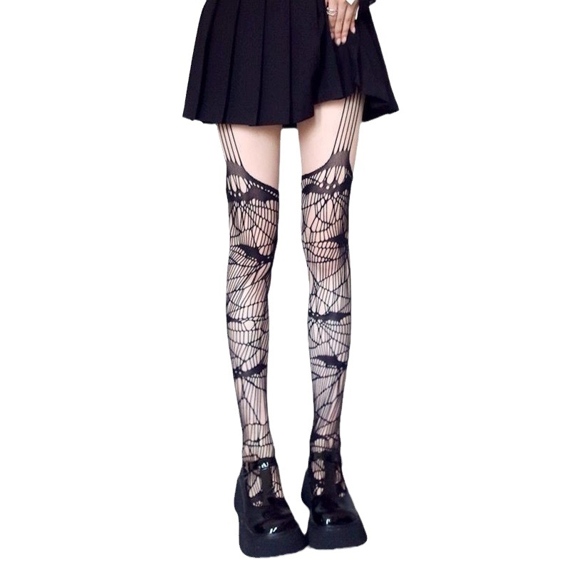 Punk Sexy Suspbottomer Fishnet Stockings Lolita Bat Cut Out Jk Sexy Bottoming Pantyhose Dark Lolita