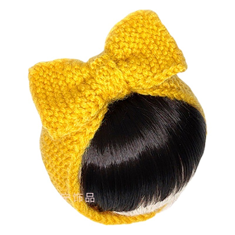 Korean fashion hair accessories cute girls wool knitted bow bangs wig with autumn and winter baby wig hat