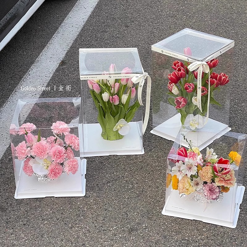Flower Love Tanabata Valentine's Day Flower Box Flora Flower Flower Flower Box Square Wishing Pool Cake Box Transparent Hug Gift Box
