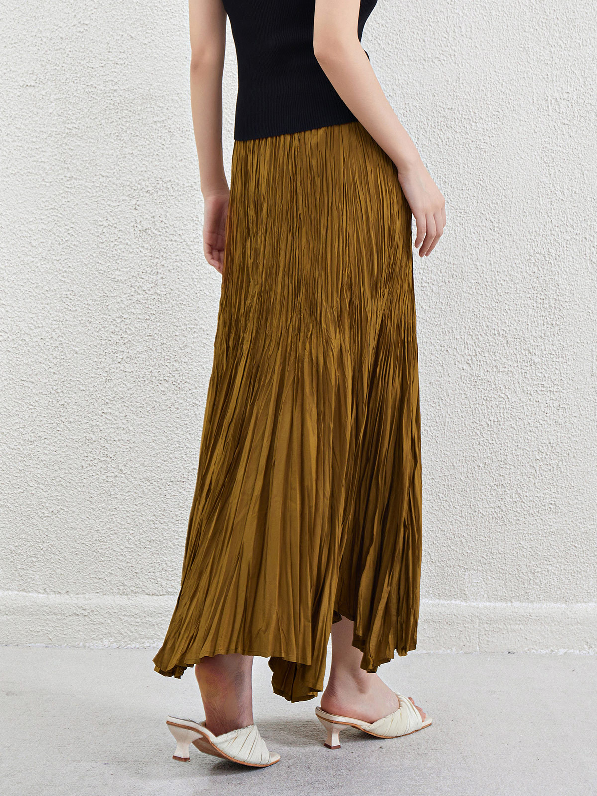 Miyake pleated skirt women's A- line skirt mid-length new pleated slimming draped solid color quality large swing long skirt