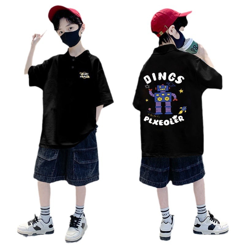 Picture of 100% Cotton Boys' POLO collar summer children's clothing handsome boys' half sleeve round neck T-shirt middle and big children's fashion top