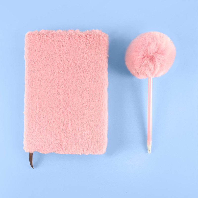 Picture of Cross-Border Simple Plush Notebook Plus Pen Prize Gift Furry Cover Diary Note Set Notebook