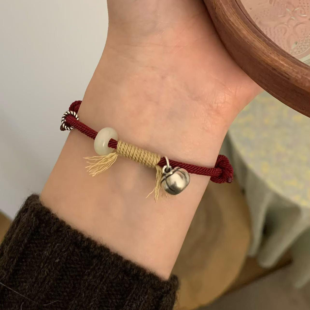 999 Foot Silver Persimmon Ruyi Hand Rope Sterling Silver Bracelet Woven Red Rope Good Luck String Girl Couple Gift Silver Jewelry
