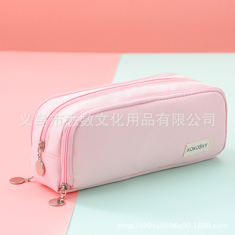 Picture of in stock Double Open Canvas Pencil Bag Wholesale Multi-layer Large Capacity Student Junior High School Student Pencil Case Multifunctional Simple Stationery Bag