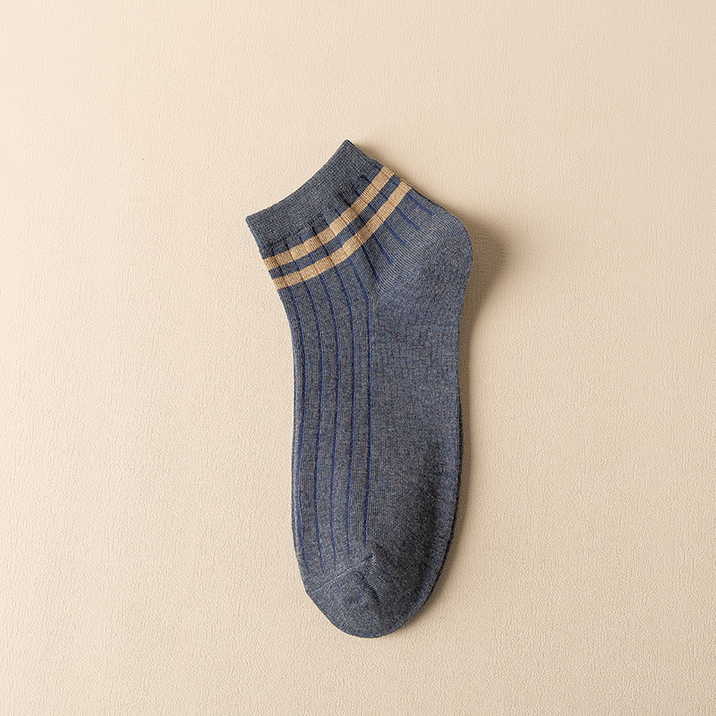 Picture of Men's Socks Spring and Summer Two-Bar Boat Socks Men's Casual College Style Short Socks Stripped Breathable Shallow Mouth Cotton Socks Sweat-Absorbing Socks for Men