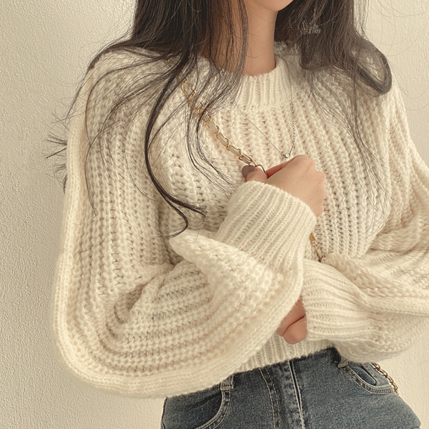 Korean Style Fashion Elegant All-match Loose Top Women's Autumn New Simple Slimming Round Neck Knitted Sweater Black