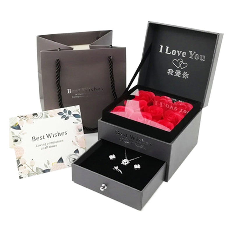 New European and American Jewelry Jewelry Box Double-layer Jewelry Storage Box Rose Gift Box Eternal Flower Packaging Box