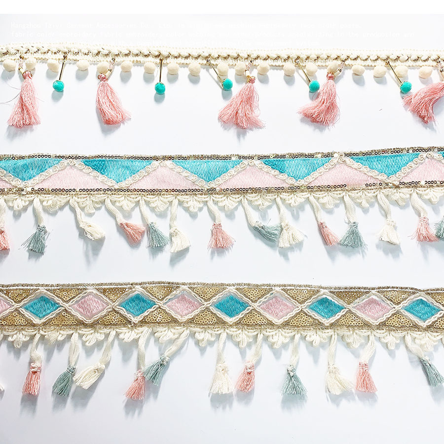 New accessories color cotton yarn mesh sequins hanging spike fabric material diy skirt ethnic style tassel lace