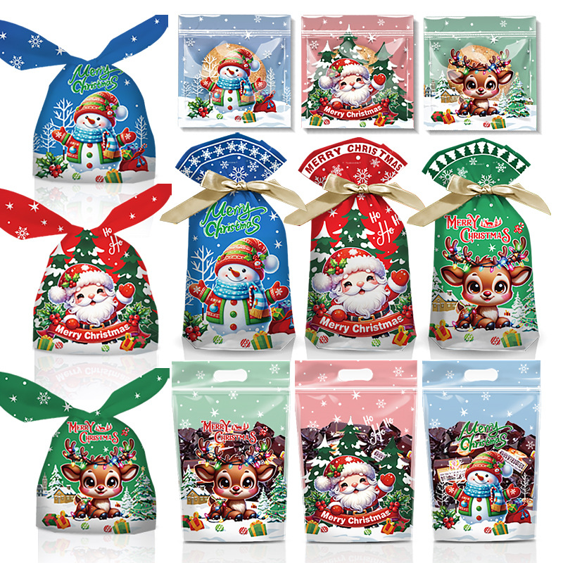 Cross-border New Christmas Candy Bag Ping An Fruit Rabbit Bag Ribbon Drawstring Bag Gift Bag Zipper Self-standing Bag