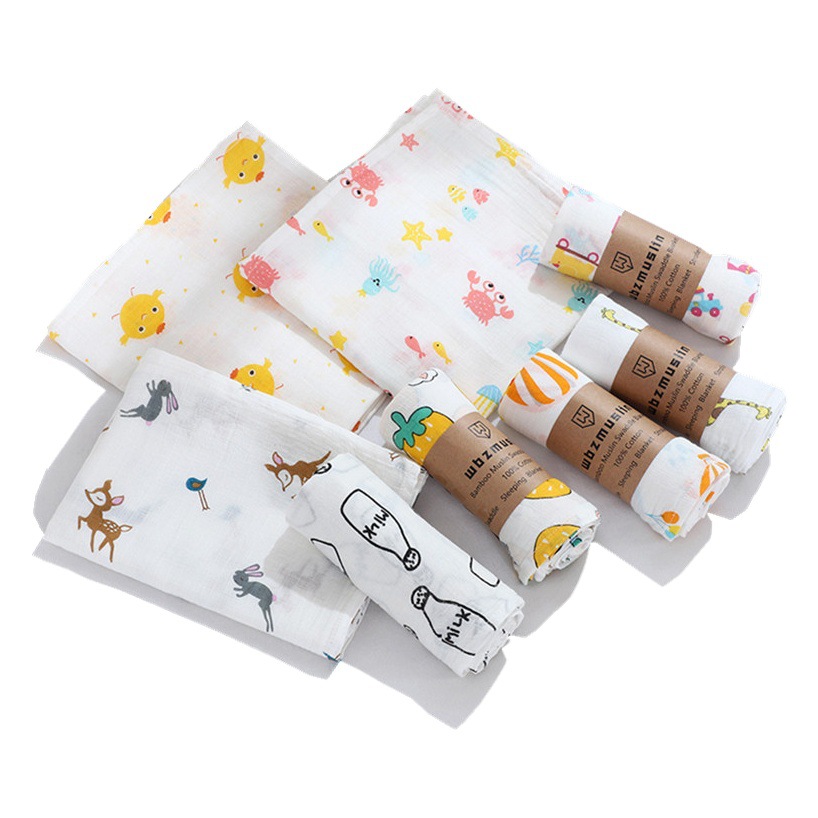 Cross-border new swaddling towel baby quilt manufacturer bath towel printing sunshade stroller blanket double-layer cotton gauze towel