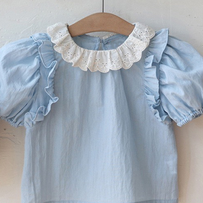 Picture of Ins Style Korean Style Summer Clothes for Infants and Young Children, Lace Puff Sleeve Tops, Fashionable and Trendyy Versatile Simple Shirts for Baby Girls