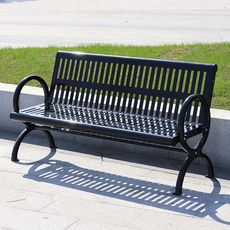 New Outdoor Wrought Iron Park Chair Double Black Metal Outdoor Long Chair with Backrest for Community Square Welding Park