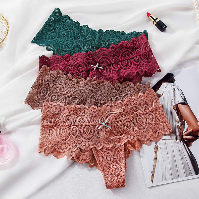Sexy mid-waist ladies underwear high-end lace women's briefs thong boxer t pants Amazon plus size
