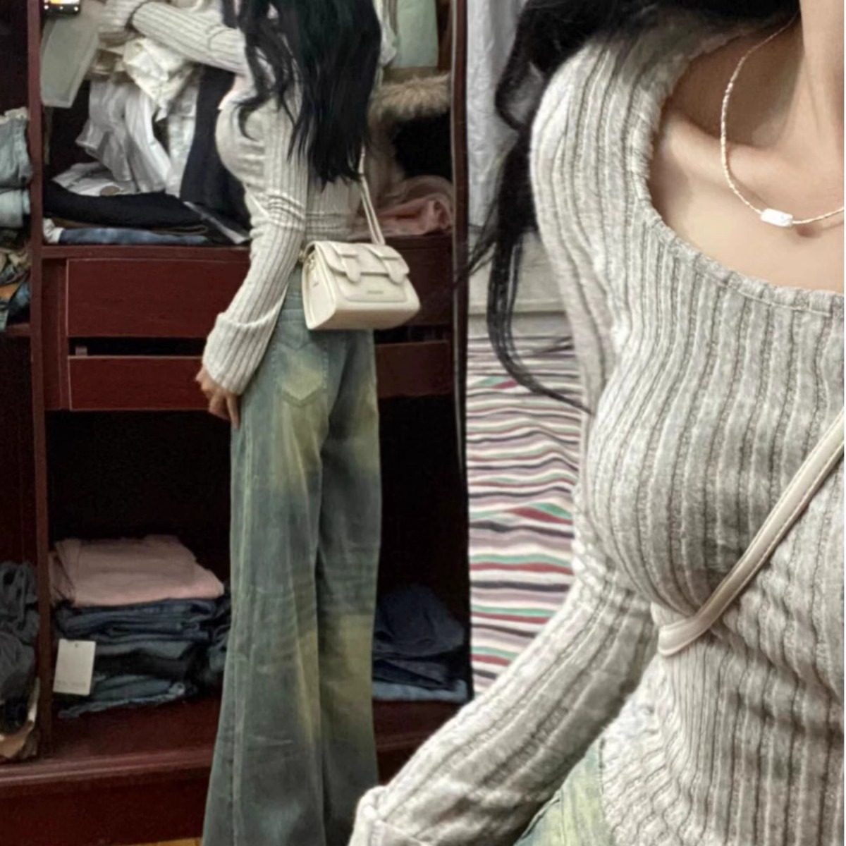 [Self-built factory in stock now released] original brushed European and American style short bell sleeve slim design shirt