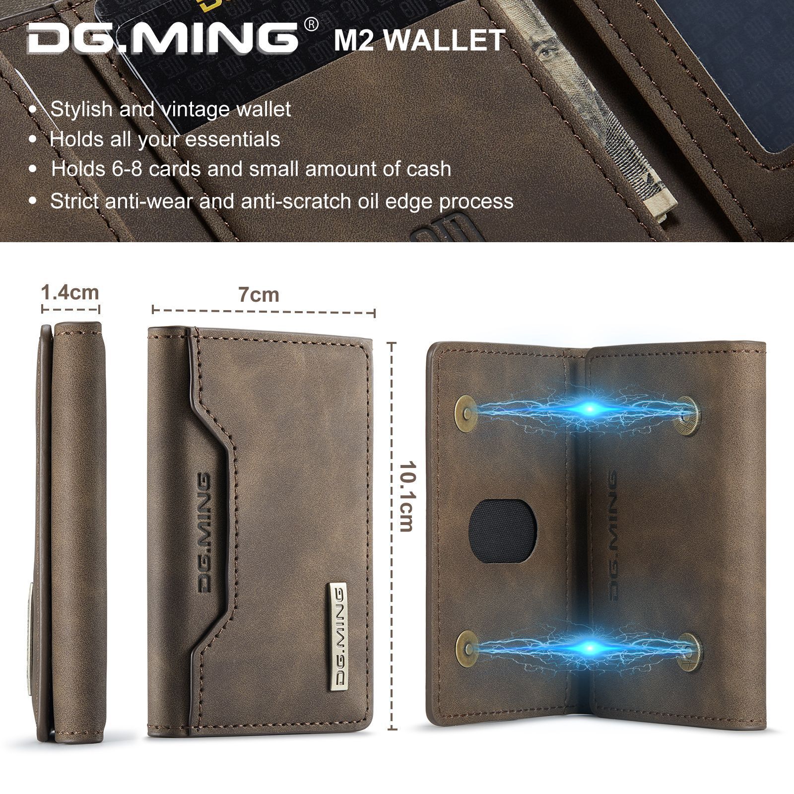 Picture of DG.MING brown three-fold card case card case high-grade retro PU card case leather case multi-functional magnetic small card case