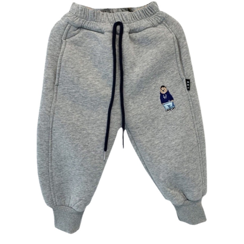 Boys' pants fleece-lined thickened winter one-piece velvet sweatpants lambswool children's wear autumn and winter sports pants baby boys'