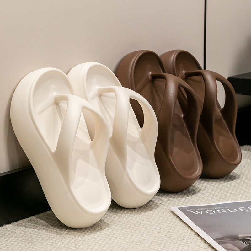 Super Soft Slippers for Women to Wear Outside, High-Bottom Summer Fashion Thick-Soled Flip-Flops to Increase Height for Outdoor Wear