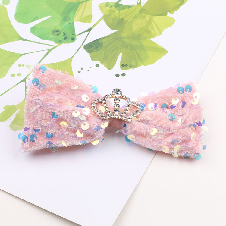 Picture of Children's Sequin Bow Hairpin Korean Elegant Little Girl Crown Stereo Hairpin Girls' Top Clip diy Hair Accessories