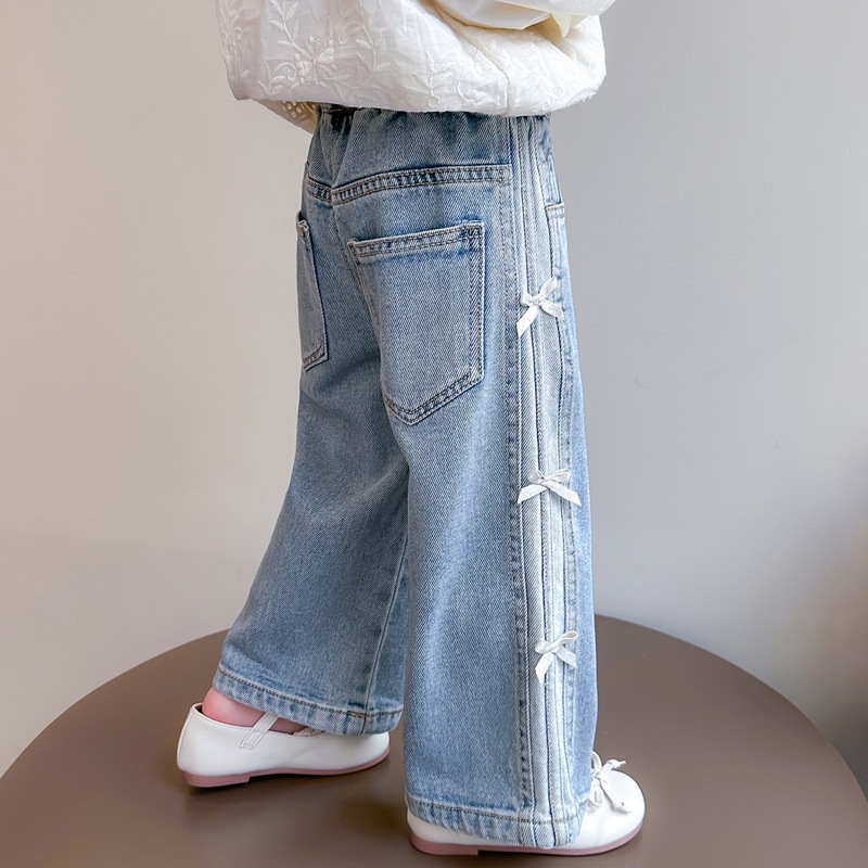 Picture of Girls' Jeans Spring 2025 New Children's Spring Pants Children's Bow Denim Wide Leg Straight Pants