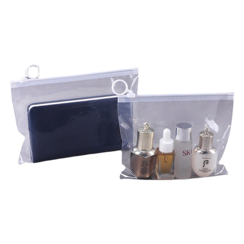 Spot matte beauty pull ring bag student stationery pencil transparent plastic ring zipper travel storage packaging bag