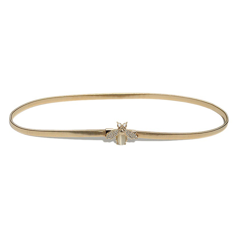 Cross-border metal rhinestone inlay belt elastic spring decoration bee thin waist chain slim all-match skirt sweater