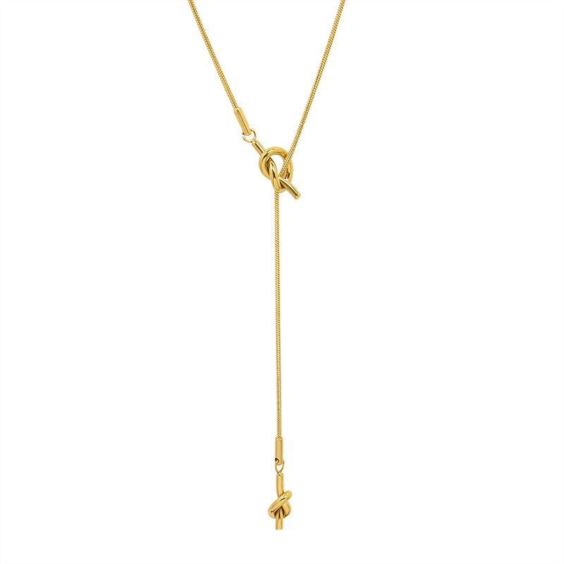 Picture of Korean-style geometric design heart-shaped knotted tassel adjustable sweater chain niche 18K gold plated necklace jewelry M045