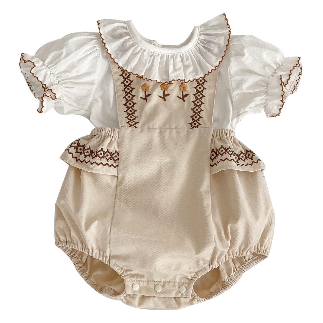 ins Summer New Baby Girl Flower Embroidered Strap Jumpsuit Bag Fart Clothes Hare Clothes Baby Summer Climbing Clothes