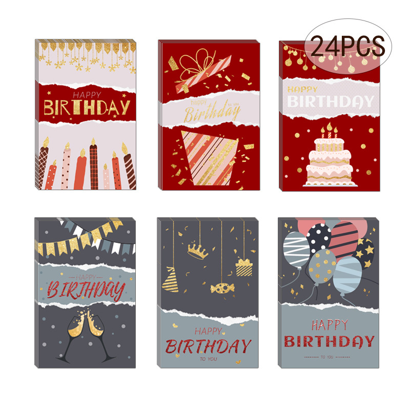 Picture of New 24-piece birthday card set cross-border hot selling Amazon folding flat card hand-painted birthday