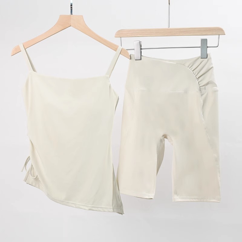 High-End Fitness Clothing Sports Suit Women's Slimming Look Yoga Clothing Blouse Suspenders Five-Point High-Waist Hip-Lifting Fitness Pants Summer