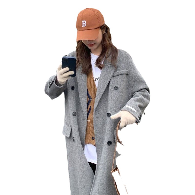 2023 Autumn and Winter New Classic Double-breasted Double-sided Wool Coat French Retro Long Wool Coat for Women